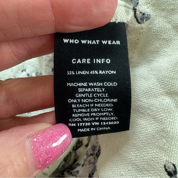 Who What Wear Floral Print Sleeveless Blouse Top Tie Neck Linen Black Cream M - Picture 7 of 10